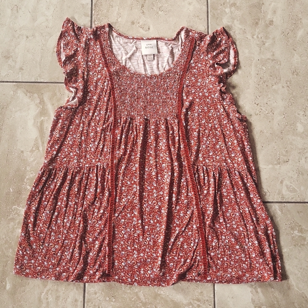 3/$12 Knox Rose floral flutter sleeve top short sleeve ruffle boho peasant top